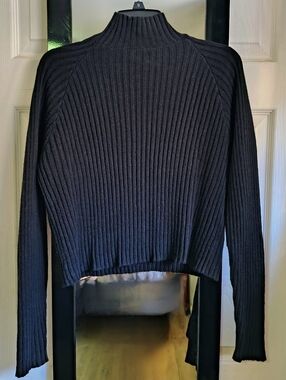 Black Ribbed Mock-Neck Sweater